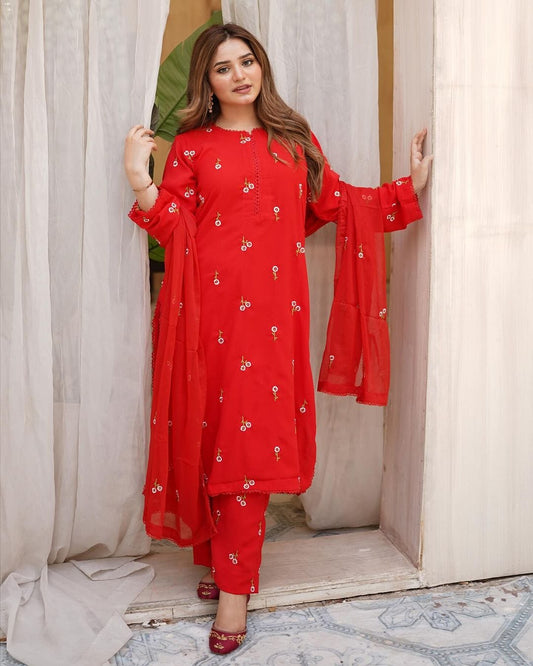 3Pc Embroidered cotton lawn Dress for Women
